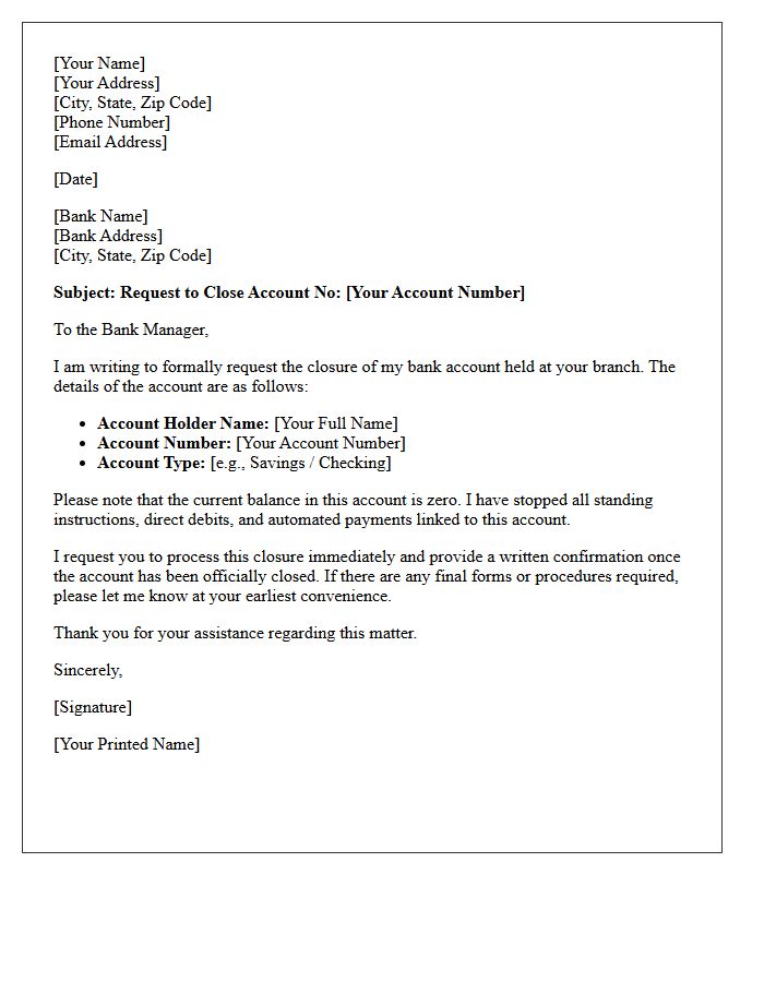 Zero Balance Account Closure Notice Letter