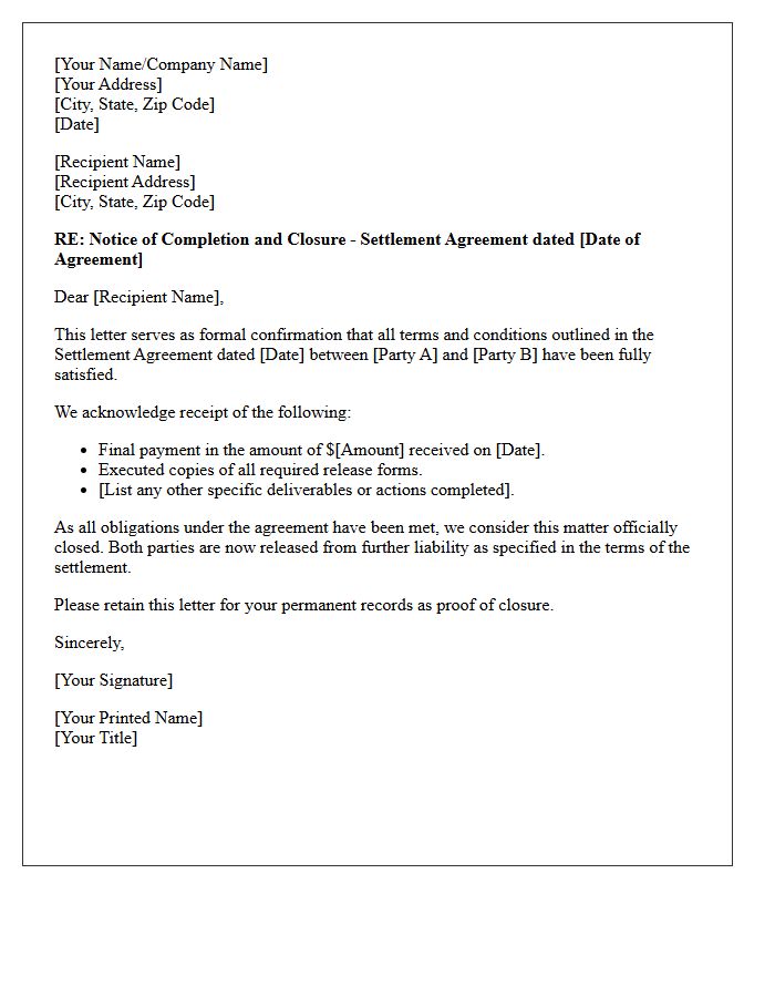 Settlement Agreement Closure Letter