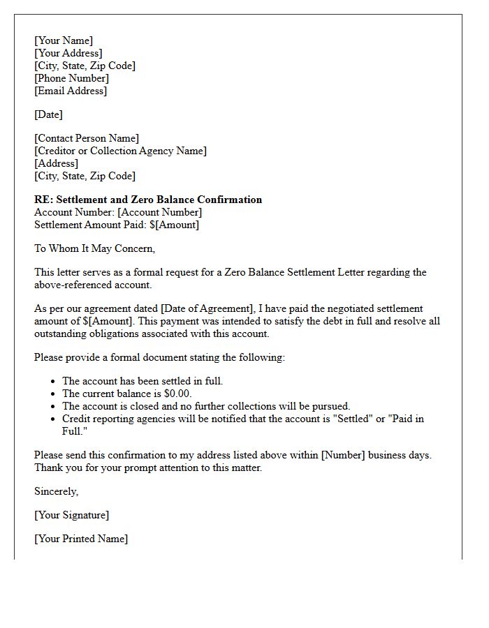 Zero Balance Settlement Letter