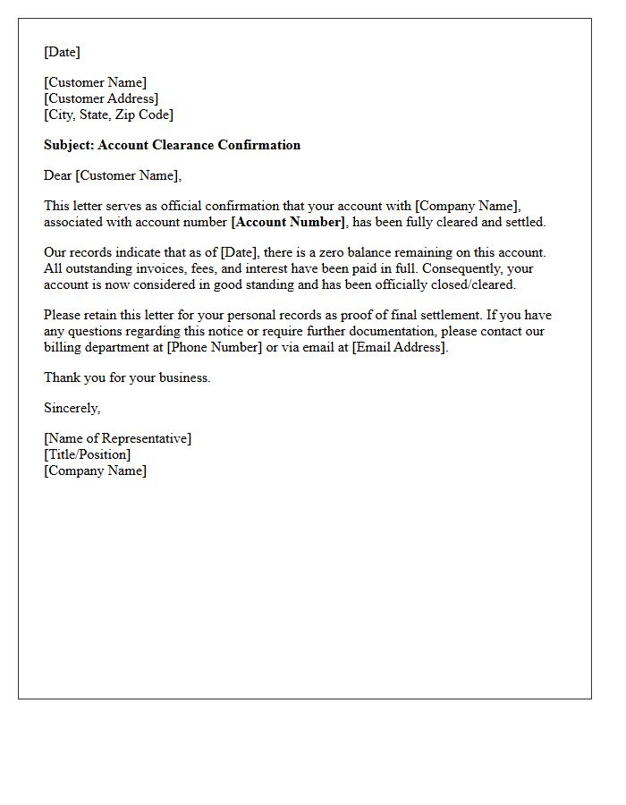 Account Clearance Confirmation Letter