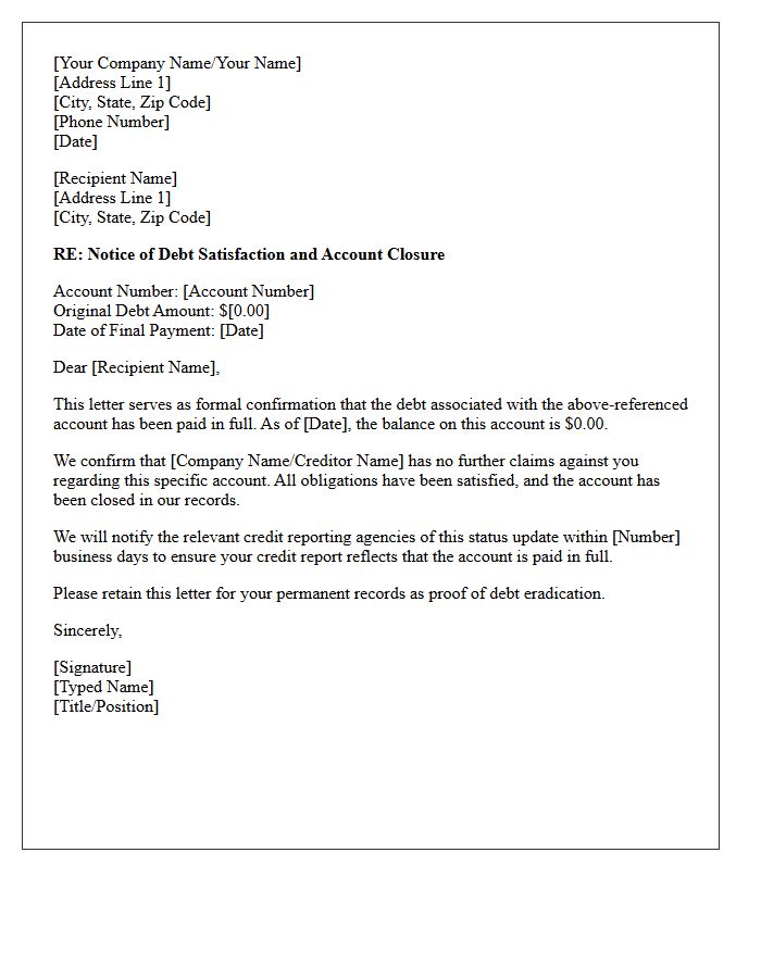 Debt Eradication Confirmation Letter