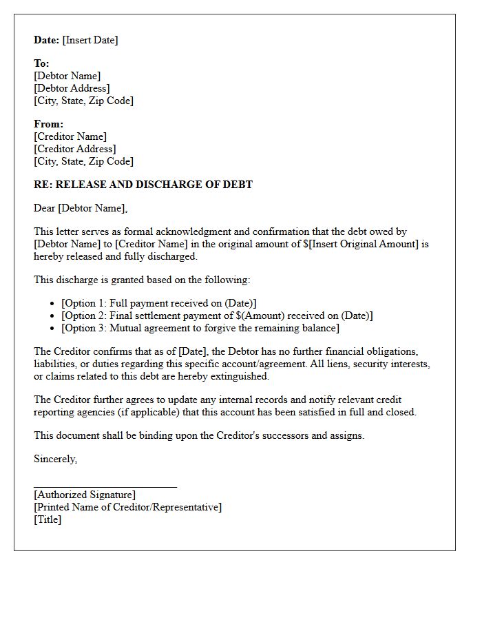 Debt Release And Discharge Letter