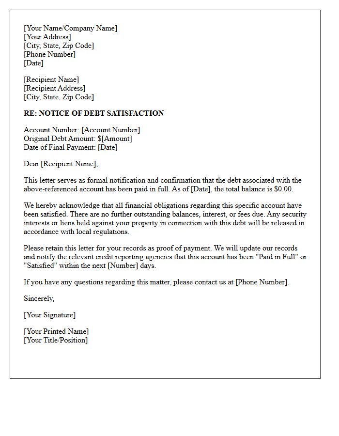 Debt Satisfaction Notice Letter