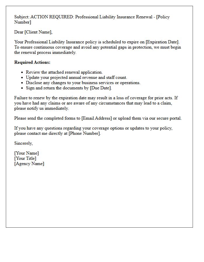 Action Required Professional Liability Renewal Letter