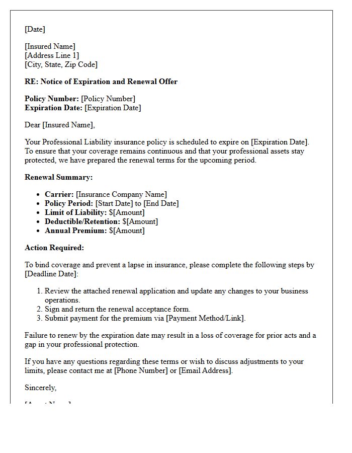 Expiring Professional Liability Policy Renewal Letter