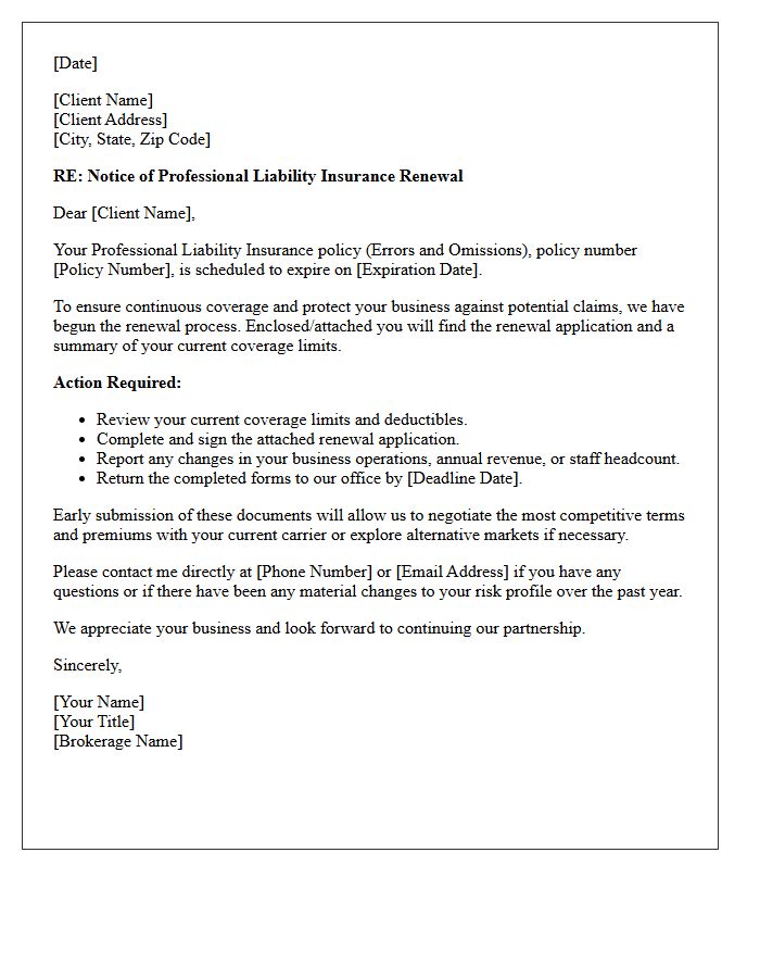 Insurance Broker Professional Liability Renewal Letter
