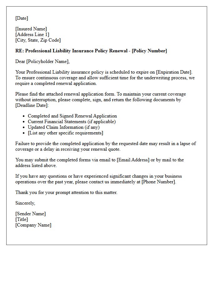 Required Professional Liability Renewal Application Letter