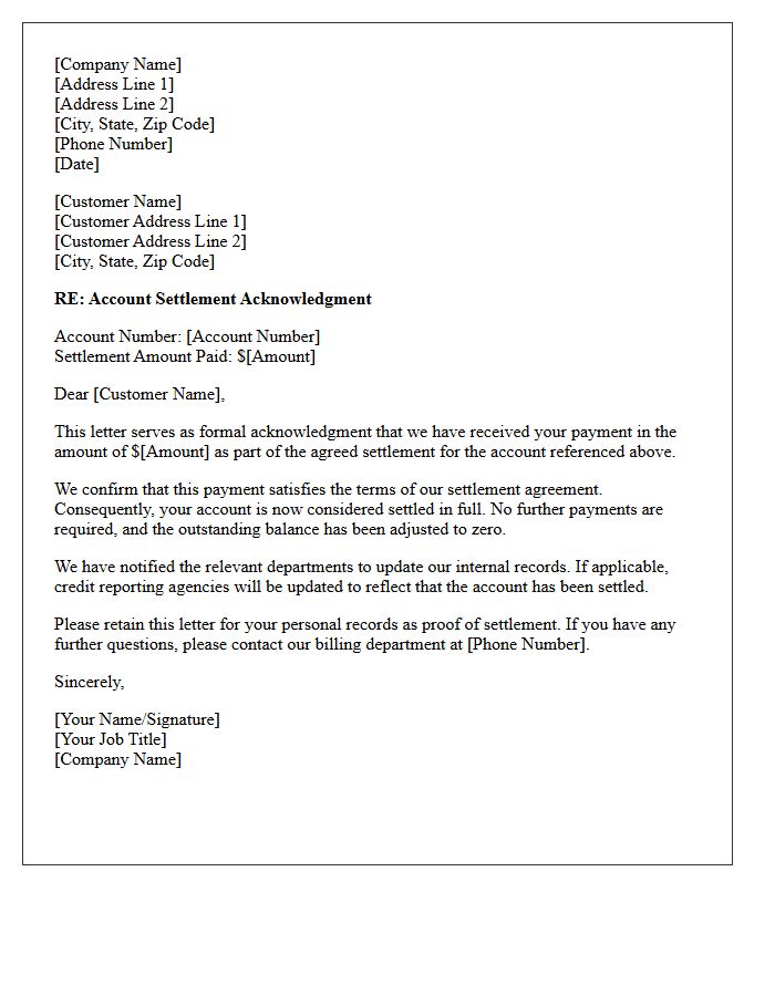 Account Settlement Acknowledgment Letter
