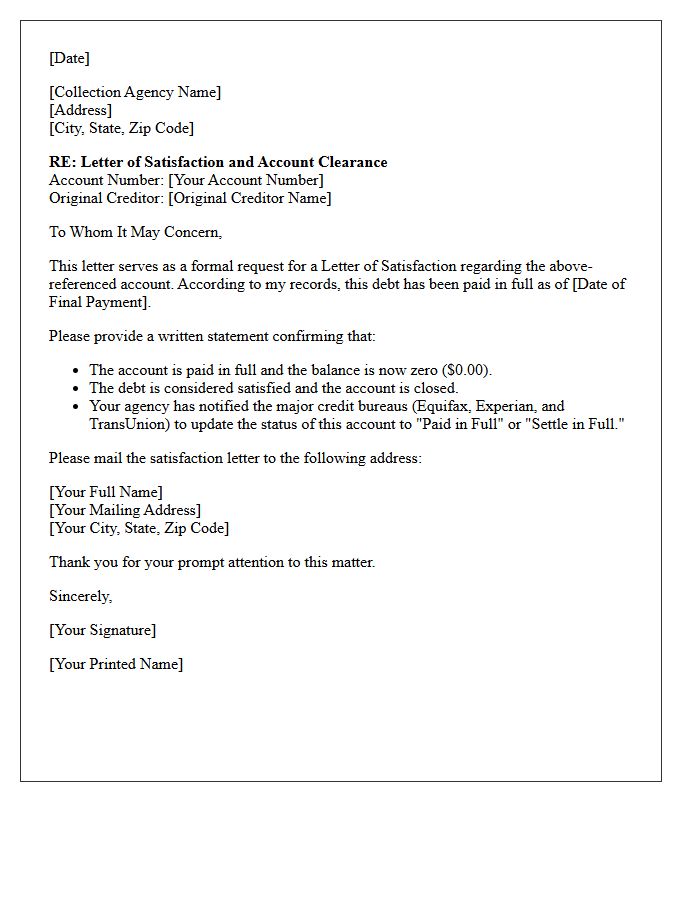 Collection Account Satisfaction Letter