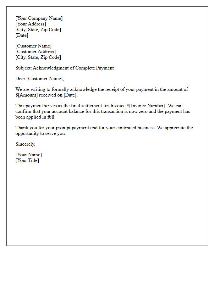 Complete Payment Acknowledgment Letter