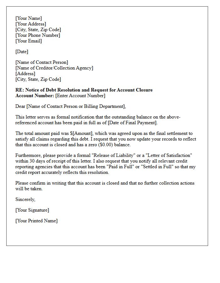 Debt Resolution and Closure Letter