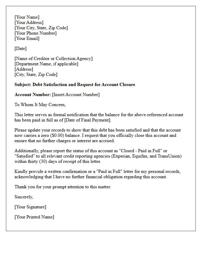 Debt Satisfaction and Account Closure Letter