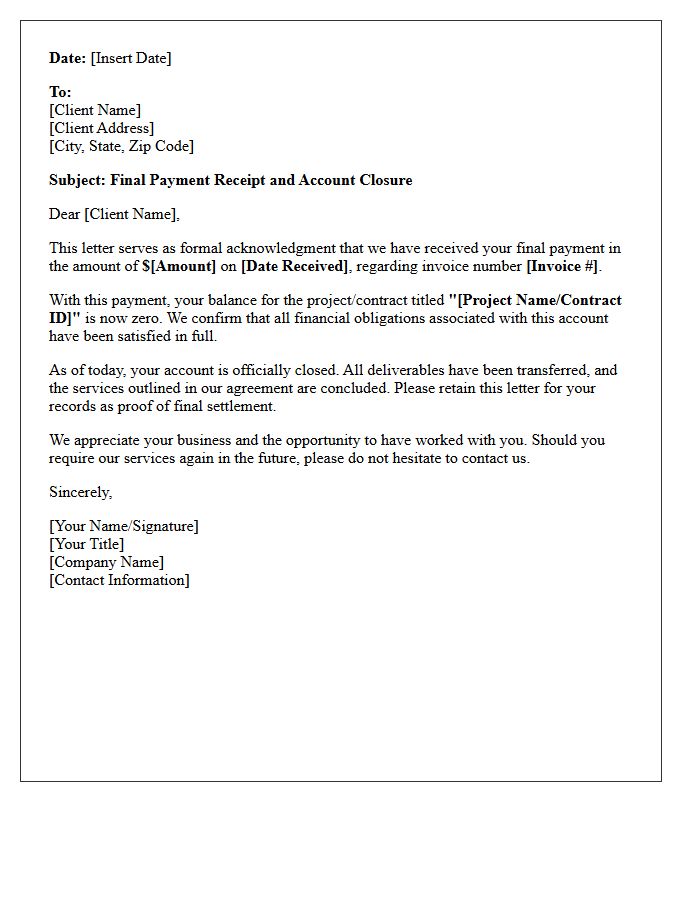 Final Payment Receipt and Closure Letter
