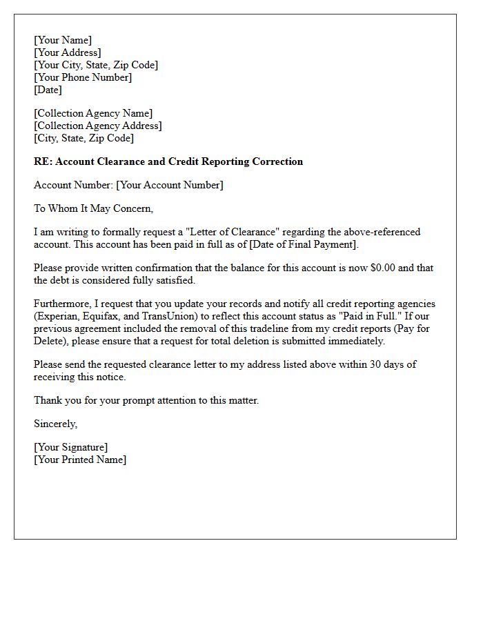 Paid Collection Account Clearance Letter