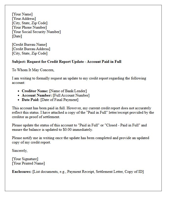 Paid in Full Credit Bureau Update Letter