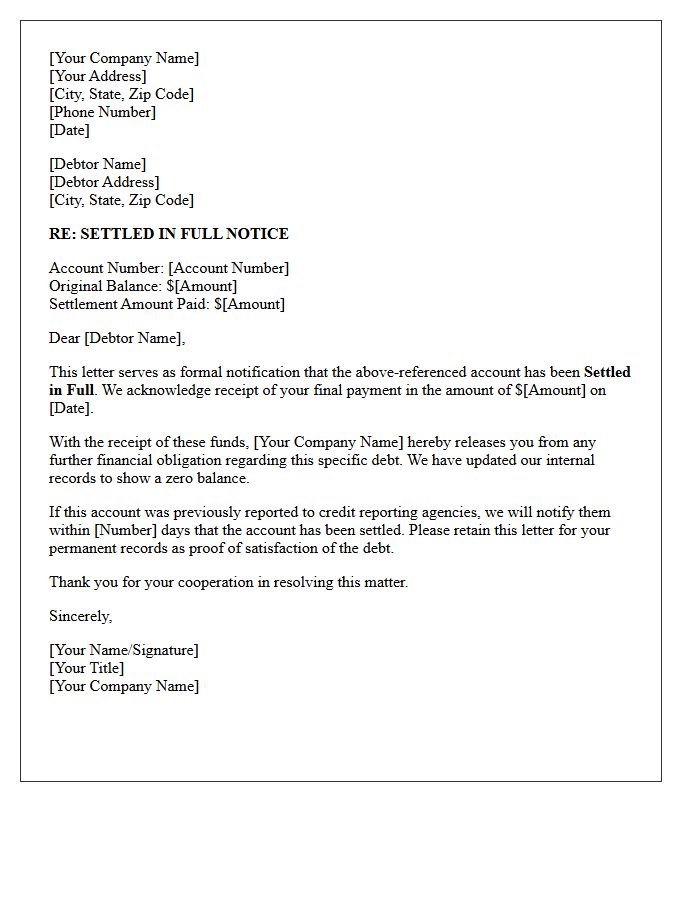 Settled in Full Collection Notice Letter