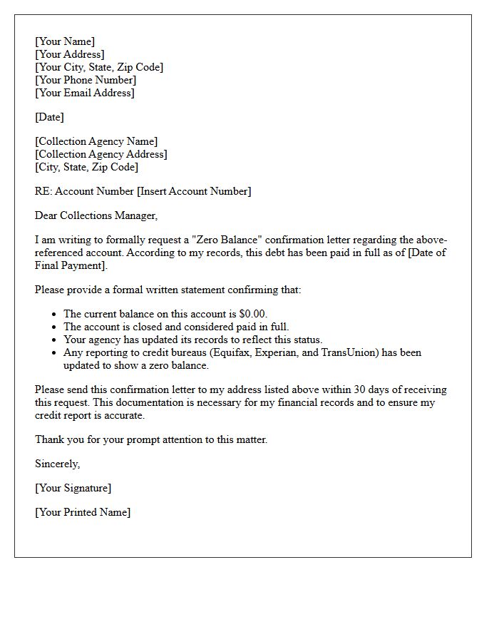 Zero Balance Collection Account Letter