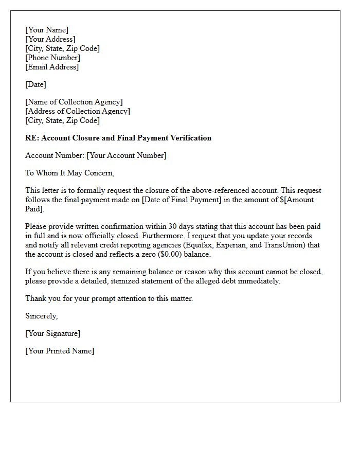 Collection Account Closure Notice Letter