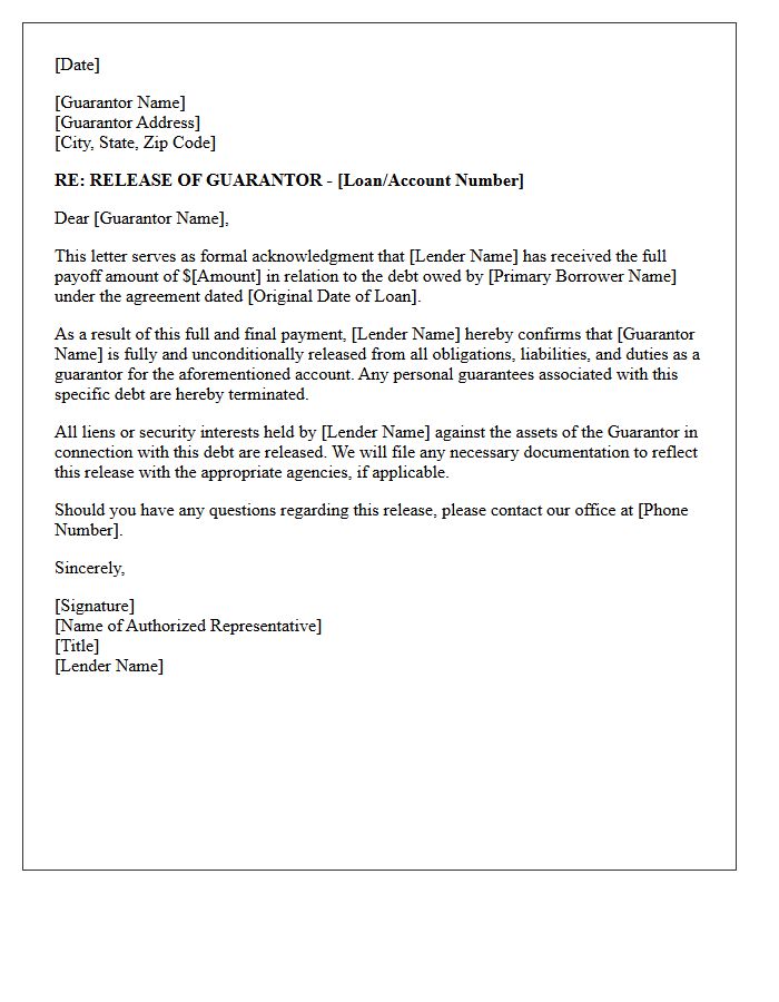 Guarantor Payoff Release Letter
