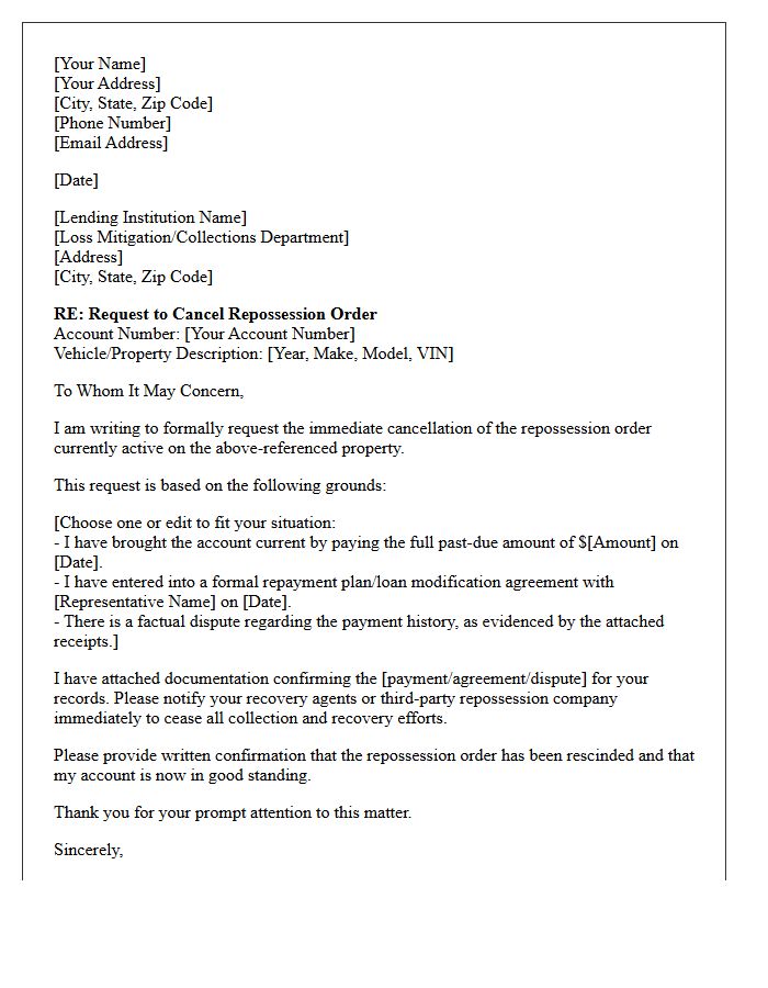 Repossession Order Cancellation Letter