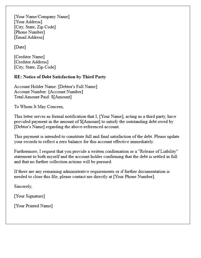 Third-Party Debt Satisfaction Letter