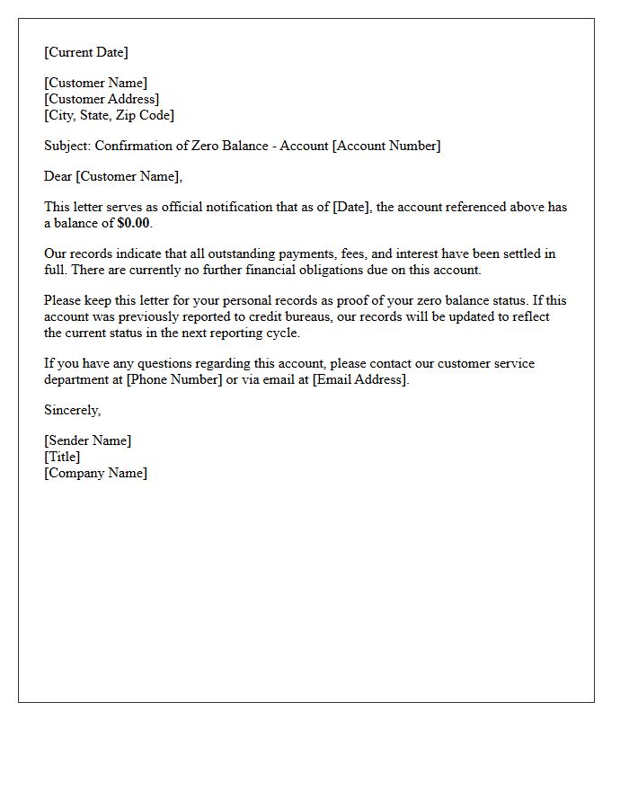 Zero Balance Account Status Letter