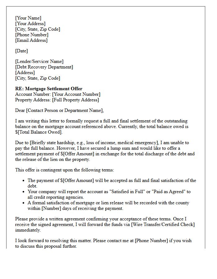 Debt Recovery Mortgage Settlement Letter