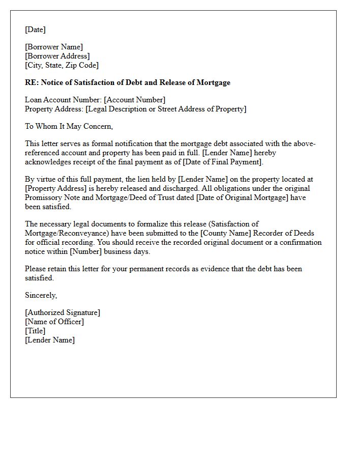 Debt Satisfaction and Mortgage Release Letter