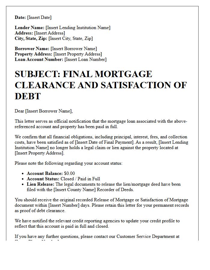 Final Debt Collection Mortgage Clearance Letter