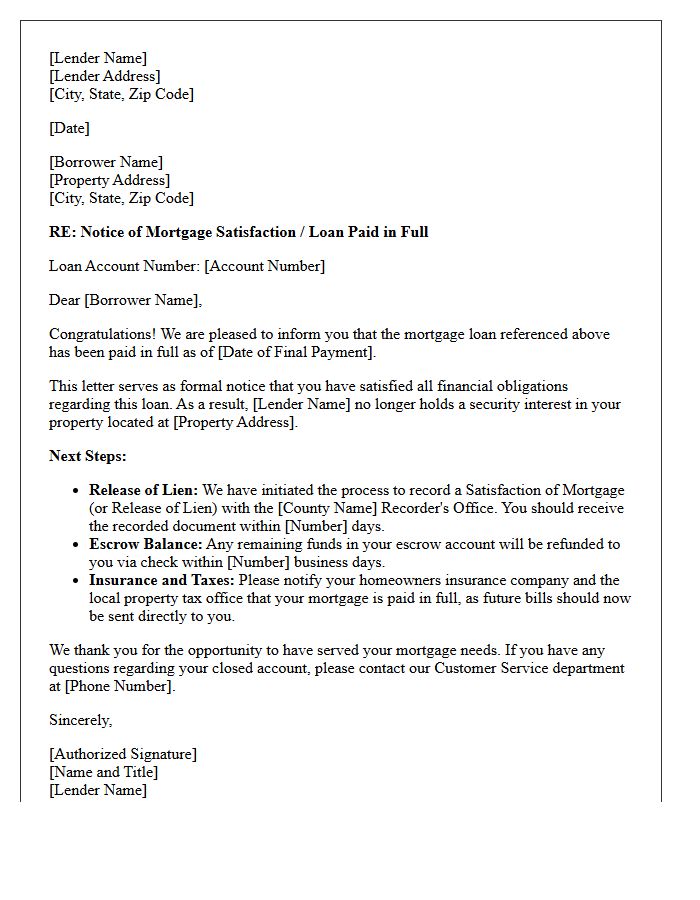 Mortgage Paid in Full Notice Letter