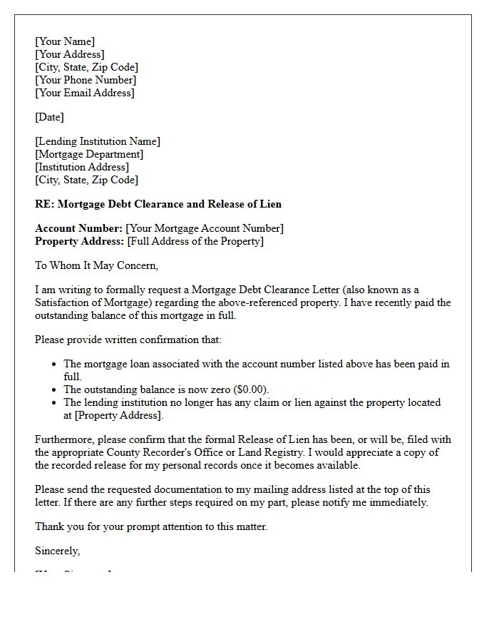 Outstanding Mortgage Debt Clearance Letter