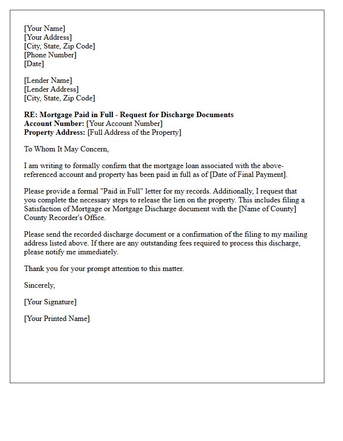 Paid in Full Mortgage Discharge Letter