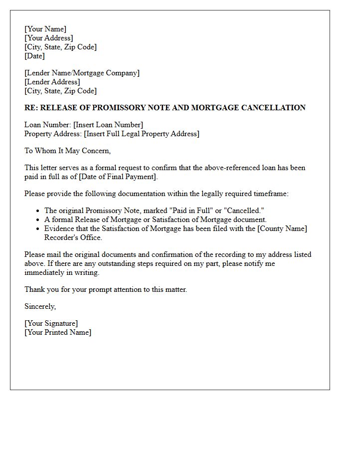 Promissory Note and Mortgage Cancellation Letter