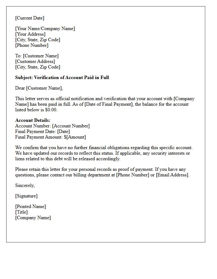 Account Paid in Full Verification Letter