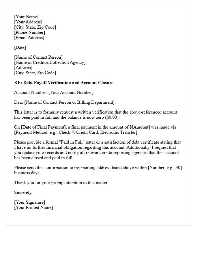 Formal Debt Payoff Verification Letter