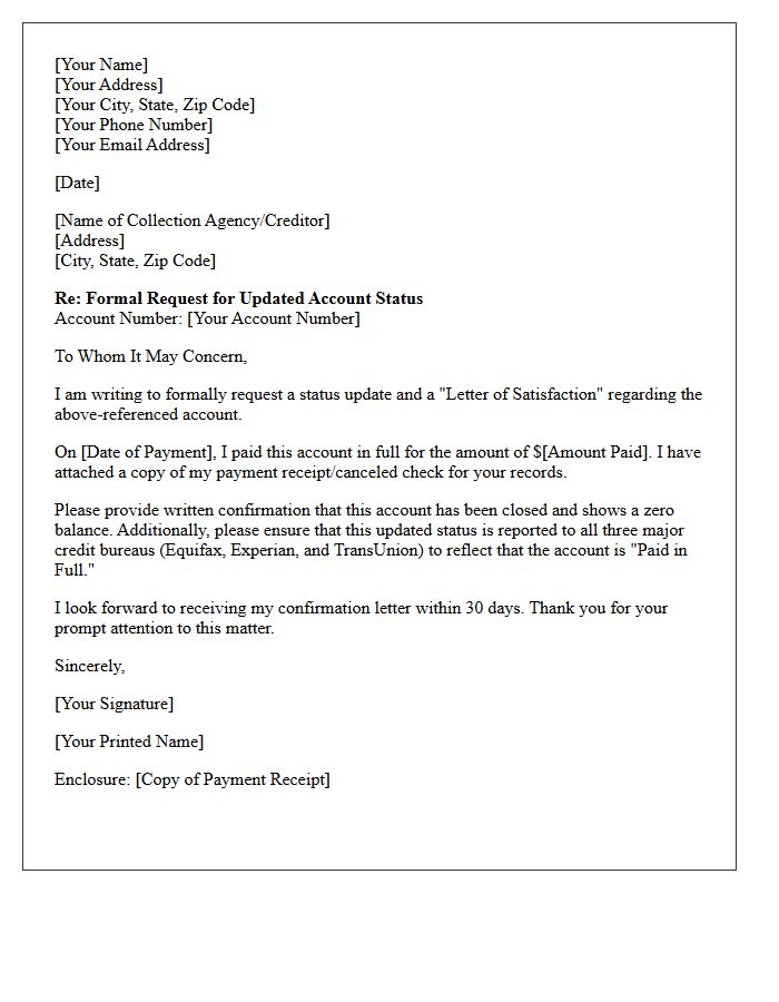 Paid Collection Account Status Letter