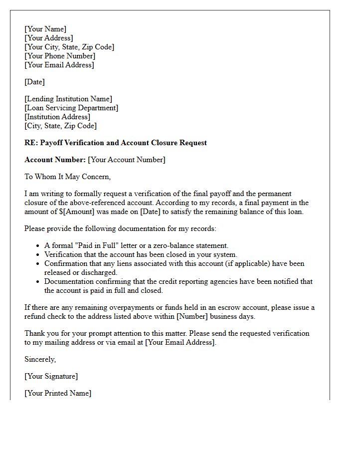 Payoff Verification and Account Closure Letter