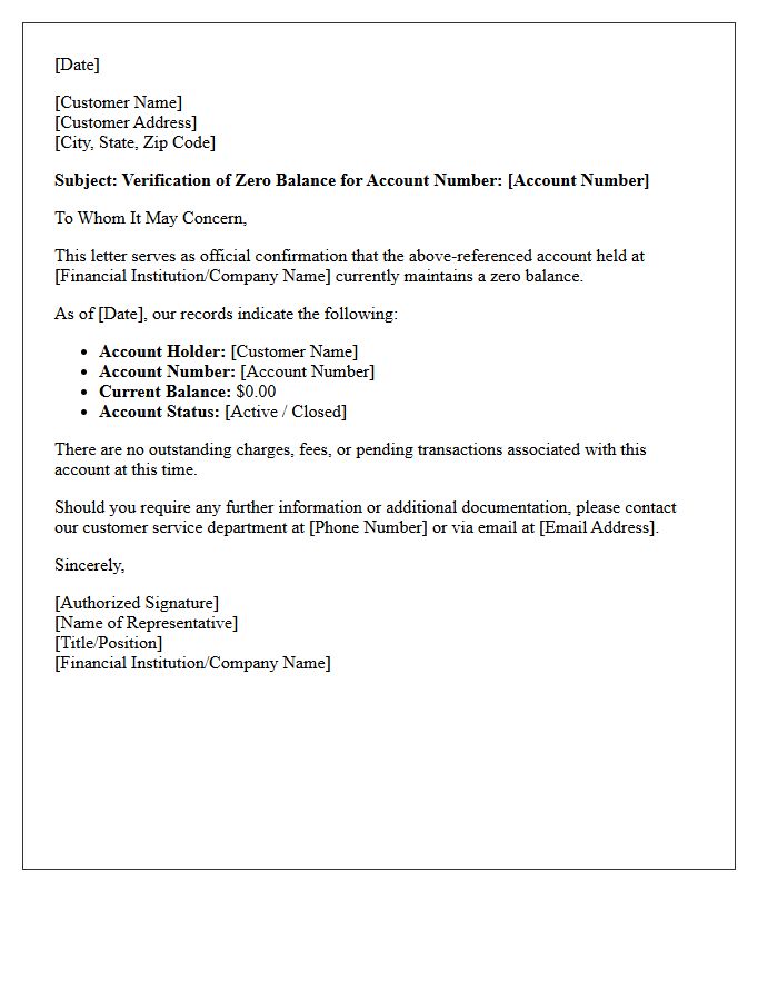 Zero Balance Account Verification Letter