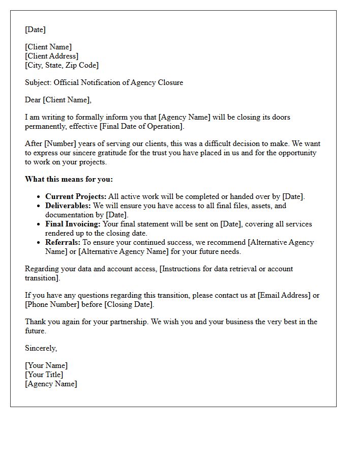 Client Notification of Agency Closure Letter