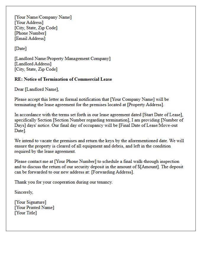 Commercial Lease Termination Notice Letter
