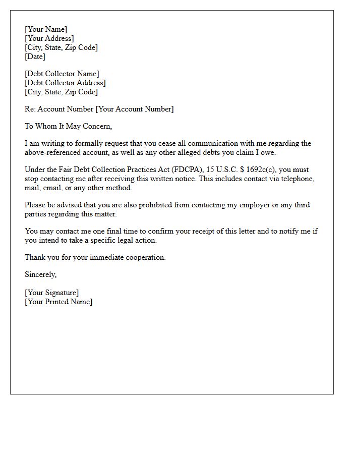 Consumer Debt Collection Cessation Letter