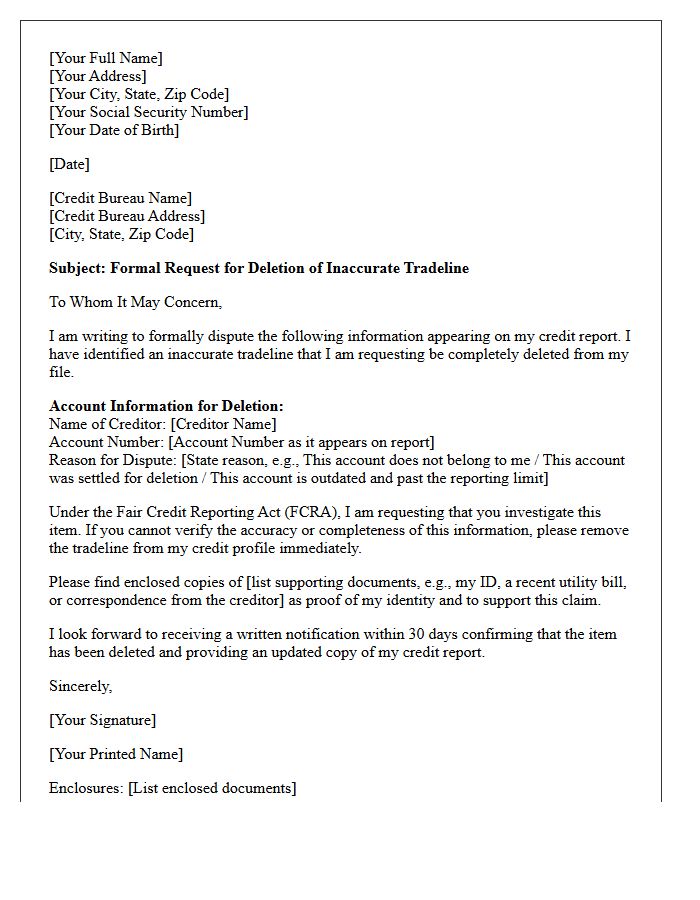 Credit Bureau Tradeline Deletion Request Letter