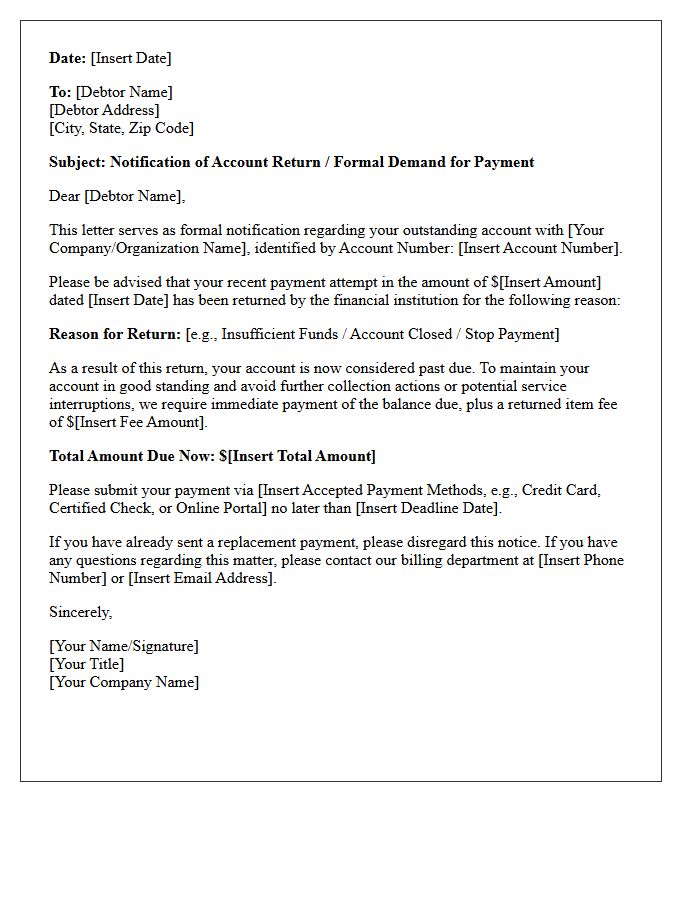 Debtor Account Return Notification Letter
