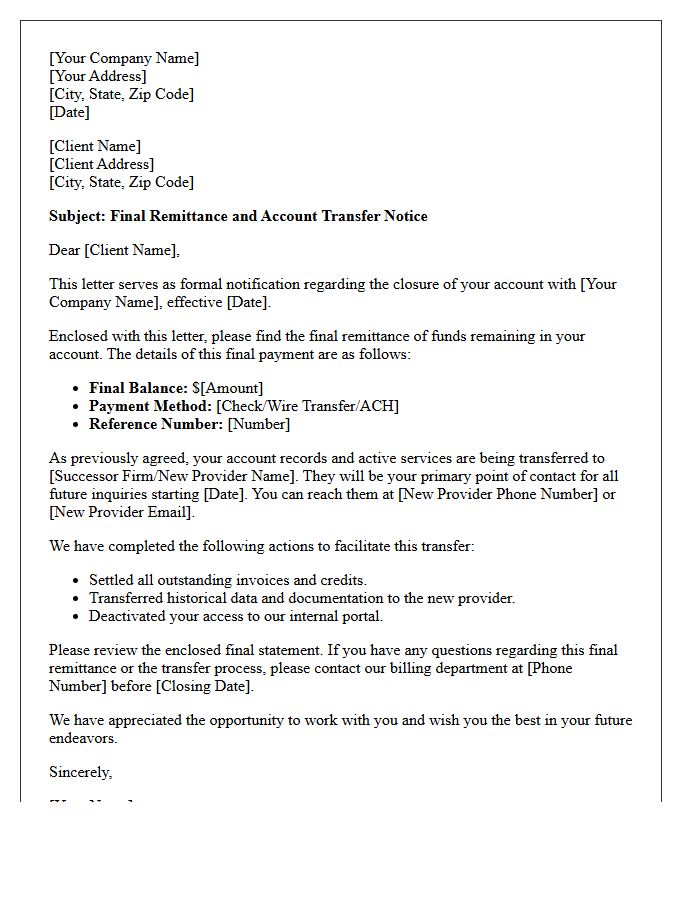Final Client Remittance and Account Transfer Letter