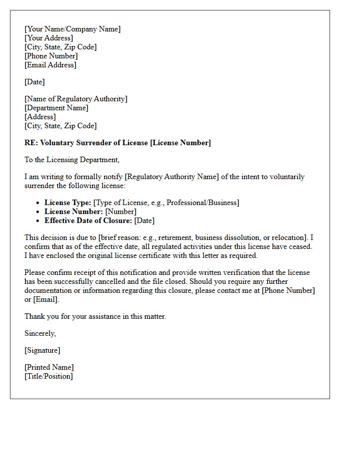 Regulatory License Surrender and Closure Letter
