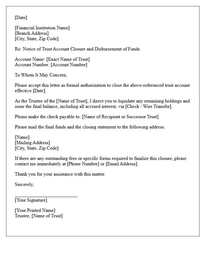 Trust Account Closure and Fund Disbursement Letter