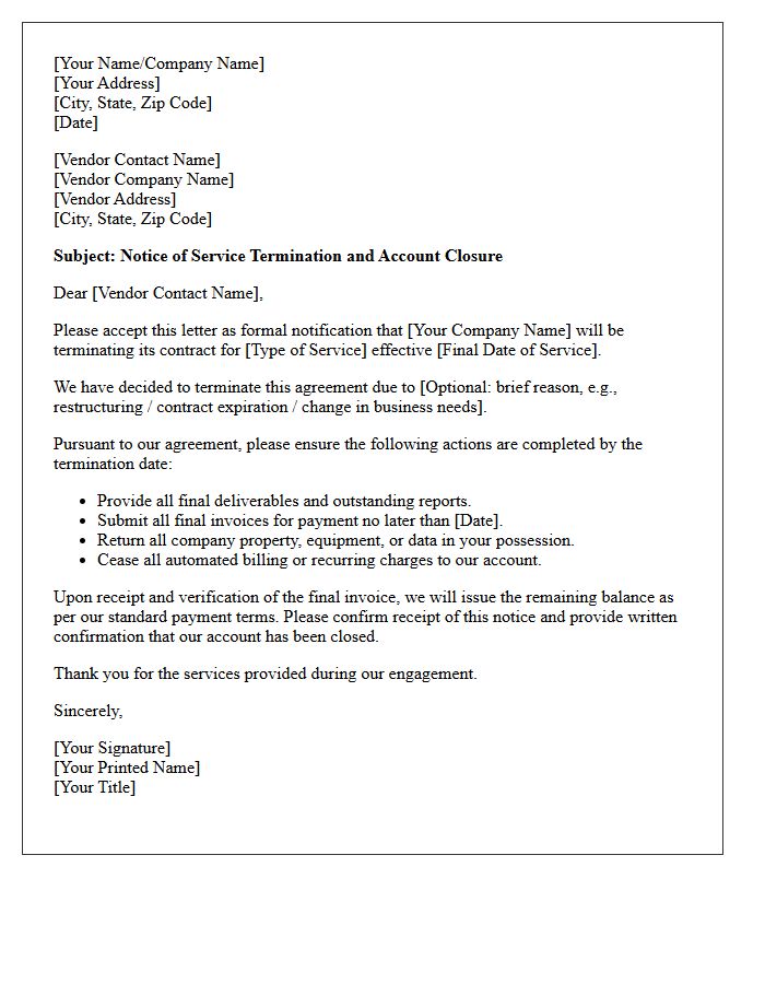 Vendor Service Termination and Closure Letter