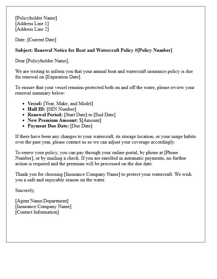 Annual Boat And Watercraft Policy Renewal Letter