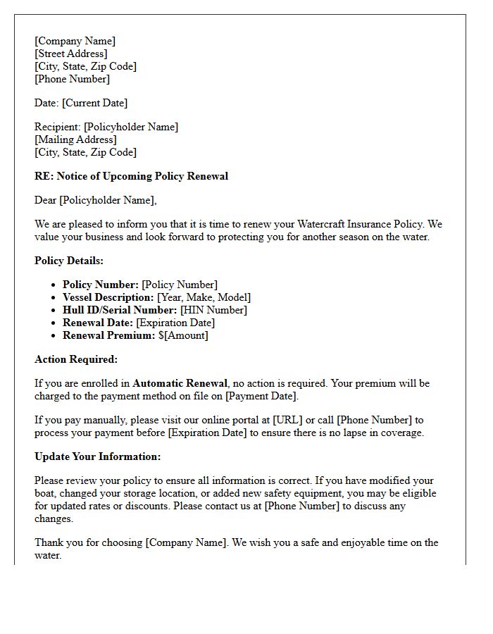 Automated Boat And Watercraft Policy Renewal Letter
