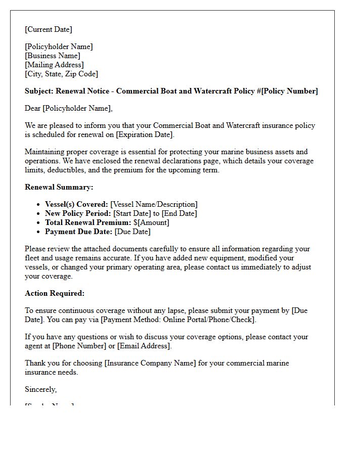 Commercial Boat And Watercraft Policy Renewal Letter